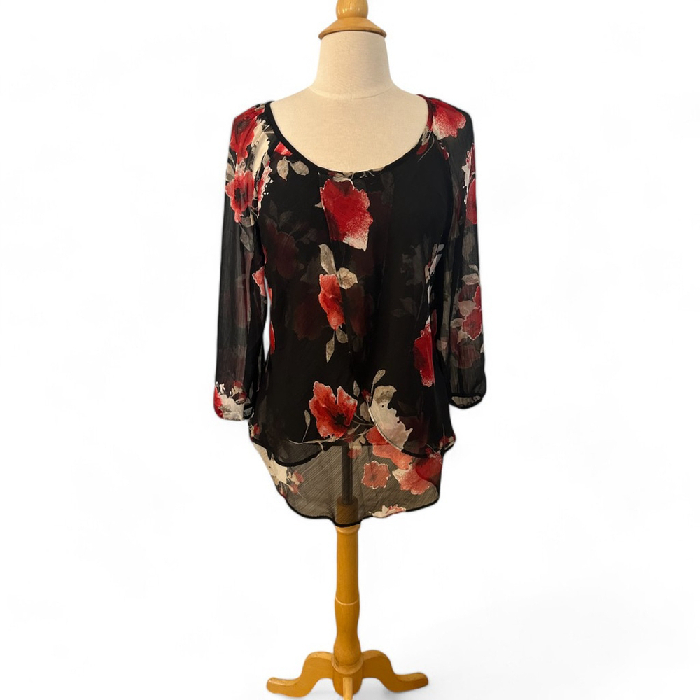 Women's Tamara H. Blouse Size M Black Floral
